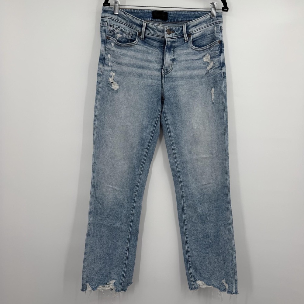 Buckle Black Jeans Womens 29 Blue Light Wash Straight Distressed Frayed Hem